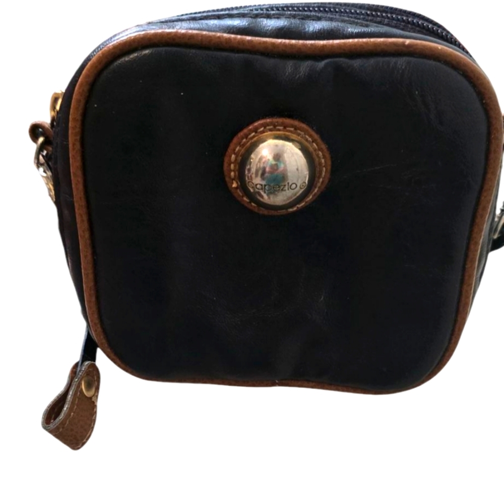 Vintage Capezio Black With Tan Trim Vegan Leather Crossbody